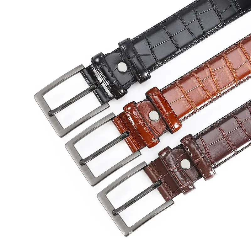 Men's Oxidized Crocodile Belt with Metal Buckle - Image 2