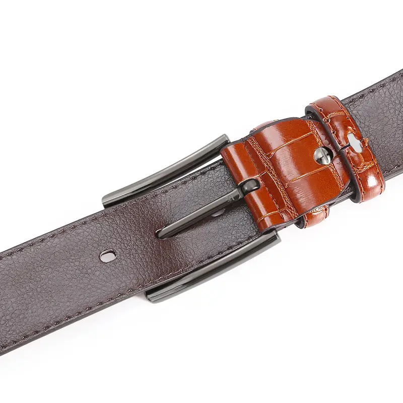 Men's Oxidized Crocodile Belt with Metal Buckle - Image 3