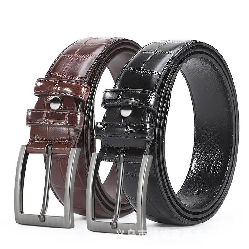 Men's Oxidized Crocodile Belt with Metal Buckle - Image 4