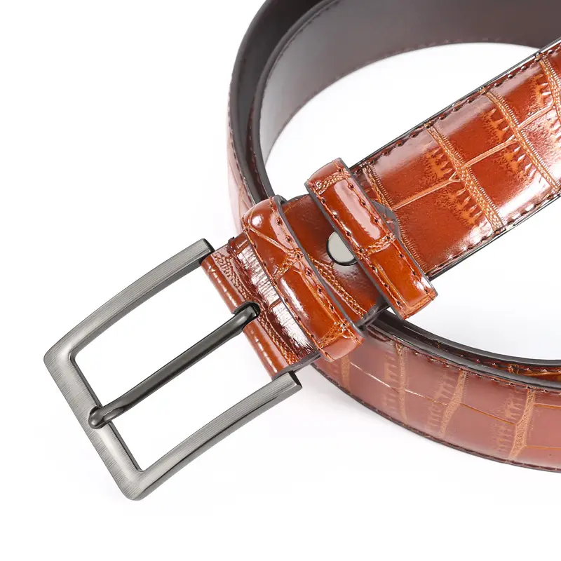 Men's Oxidized Crocodile Belt with Metal Buckle - Image 5