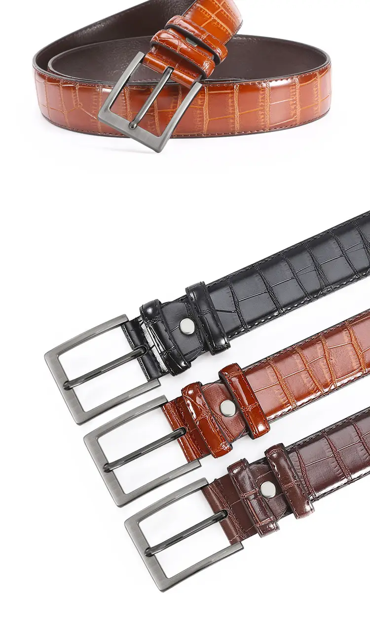 Men's Oxidized Crocodile Belt with Metal Buckle β feature 11