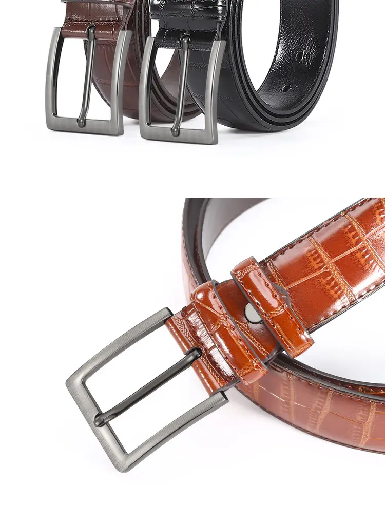 Men's Oxidized Crocodile Belt with Metal Buckle β feature 9