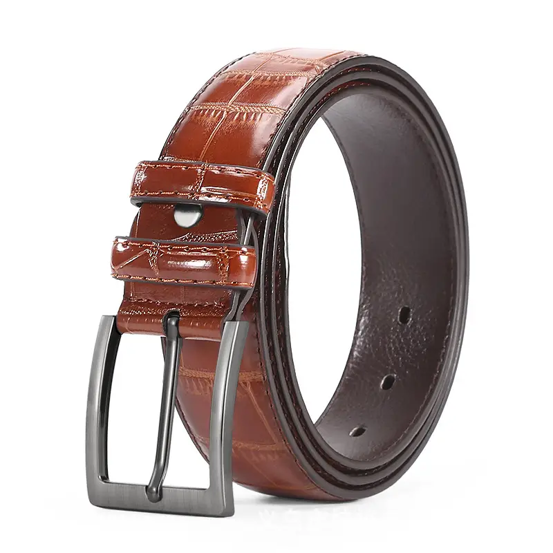 Men's Oxidized Crocodile Belt with Metal Buckle