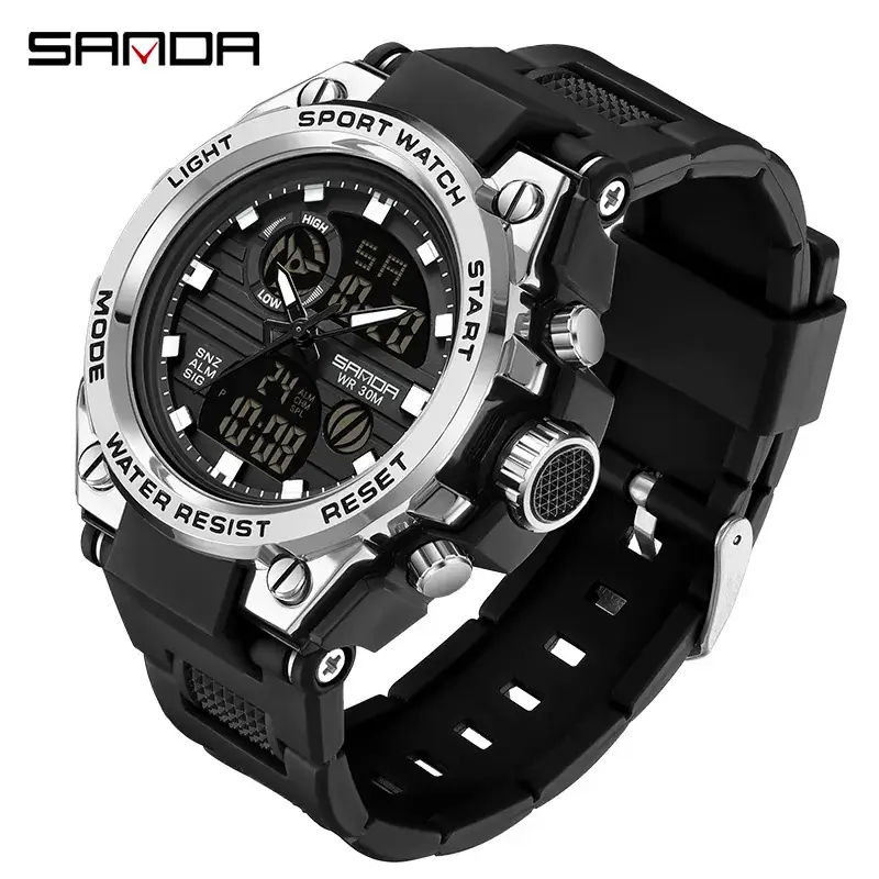 Men's Dual Display Waterproof Sport Watch Black