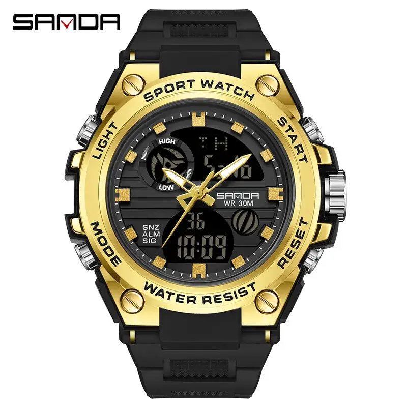 Men's Dual Display Waterproof Sport Watch Black
