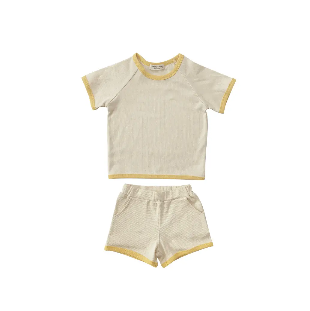 Summer Kids T-Shirt Shorts Set Cream Yellow 2025