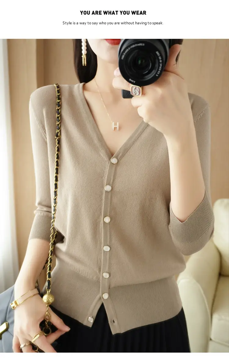 Women V-Neck Button Cardigan Ice Silk Sun Protection 2025 — feature 55