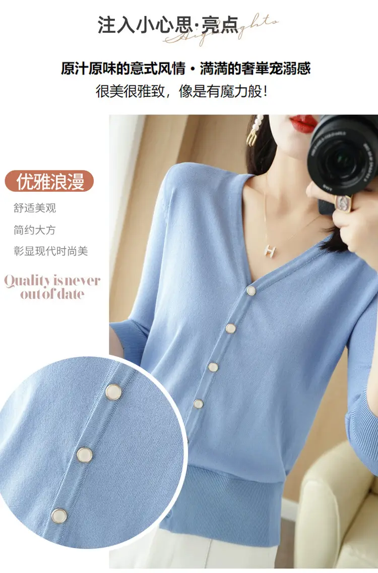 Women V-Neck Button Cardigan Ice Silk Sun Protection 2025 — feature 56