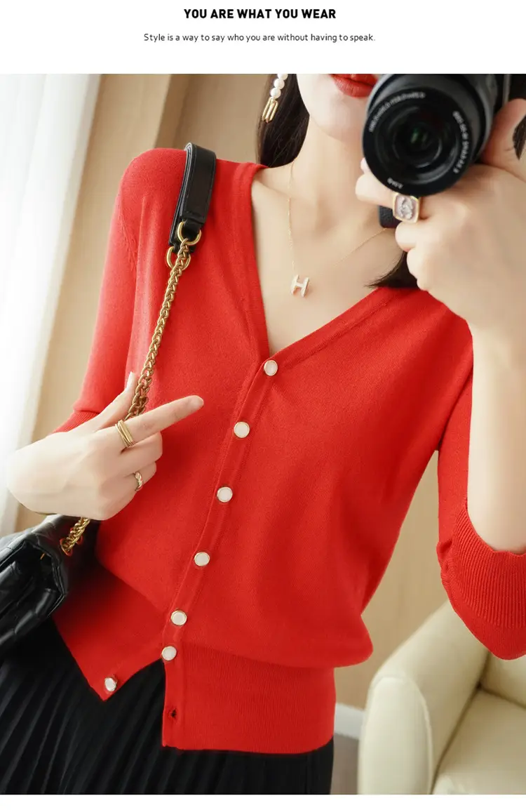 Women V-Neck Button Cardigan Ice Silk Sun Protection 2025 — feature 58