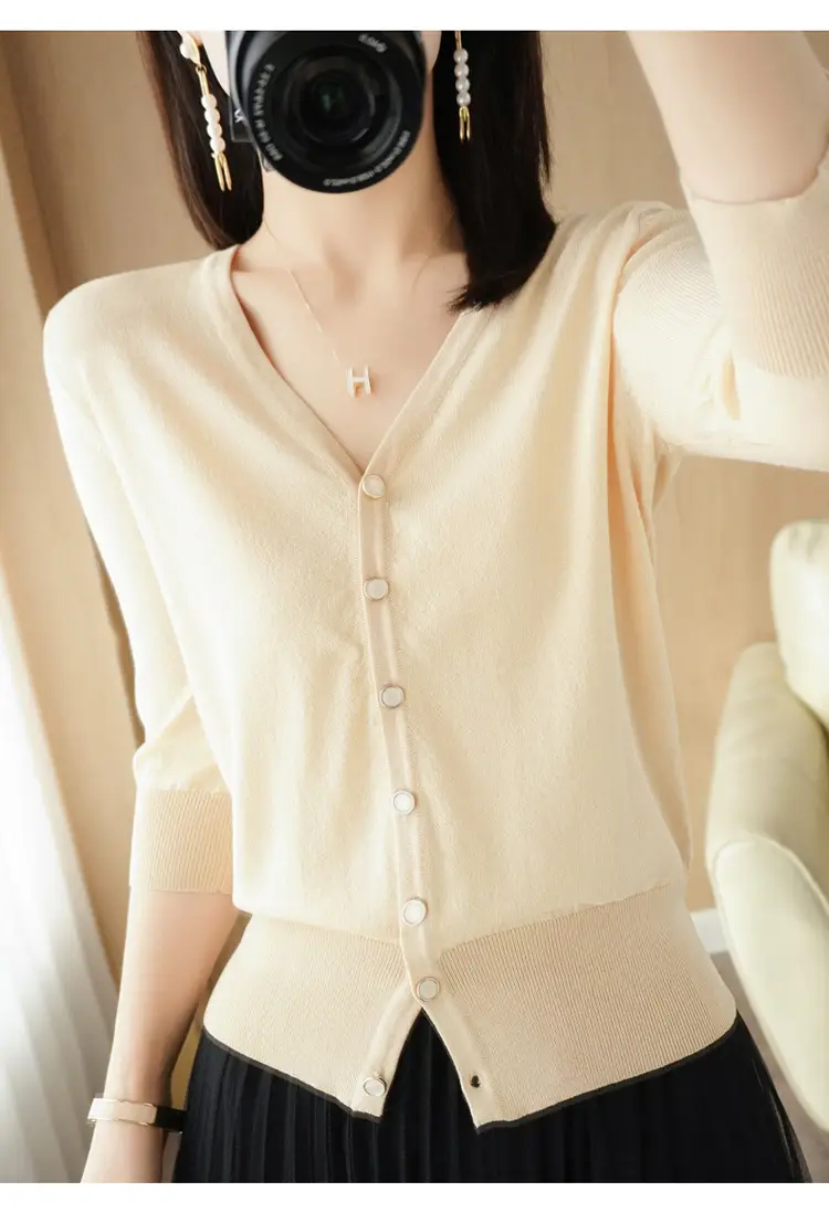 Women V-Neck Button Cardigan Ice Silk Sun Protection 2025 — feature 62