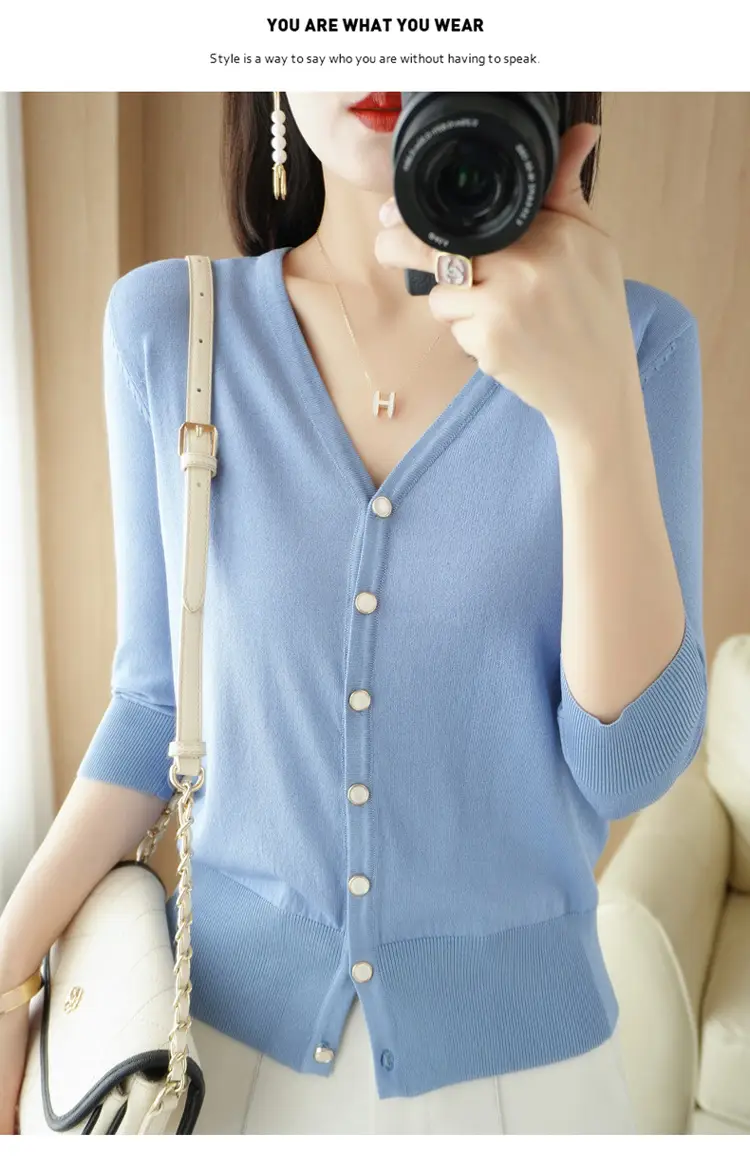 Women V-Neck Button Cardigan Ice Silk Sun Protection 2025 — feature 63