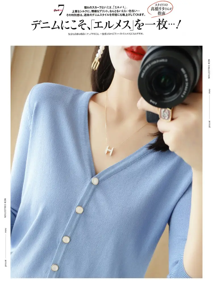 Women V-Neck Button Cardigan Ice Silk Sun Protection 2025 — feature 64