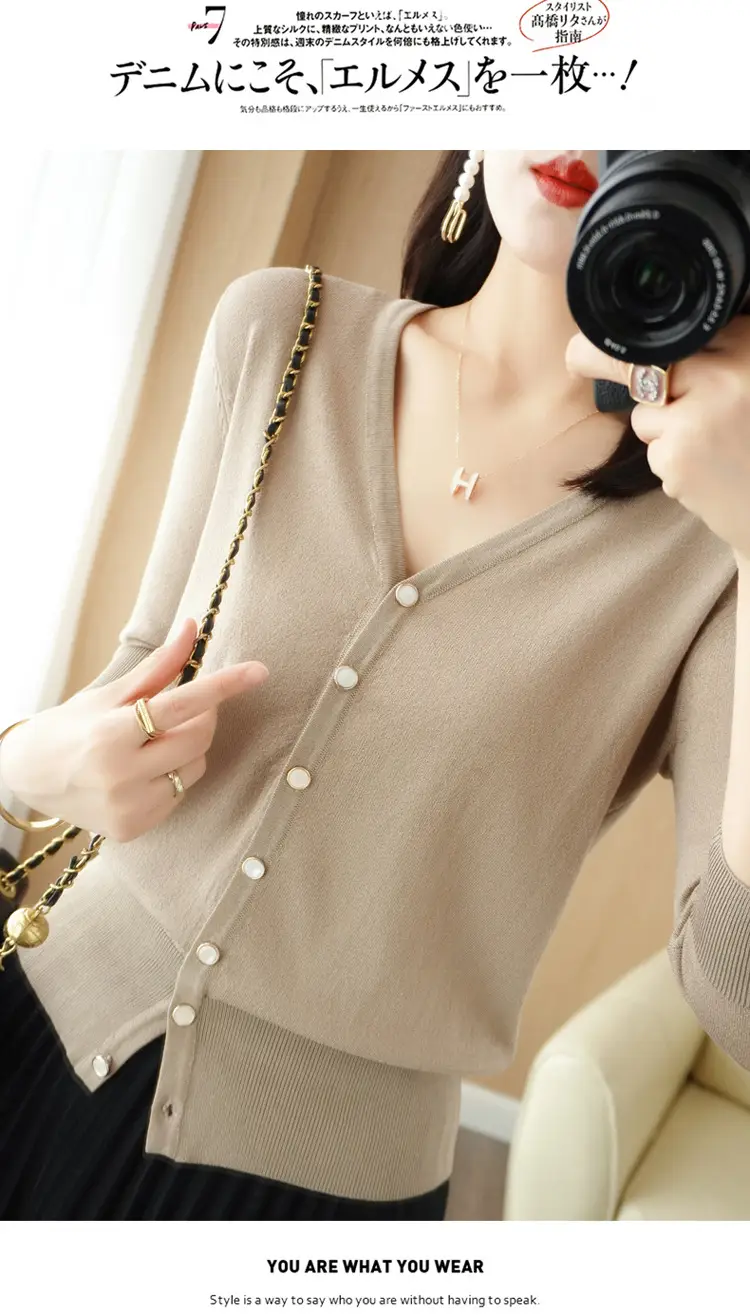Women V-Neck Button Cardigan Ice Silk Sun Protection 2025 — feature 67