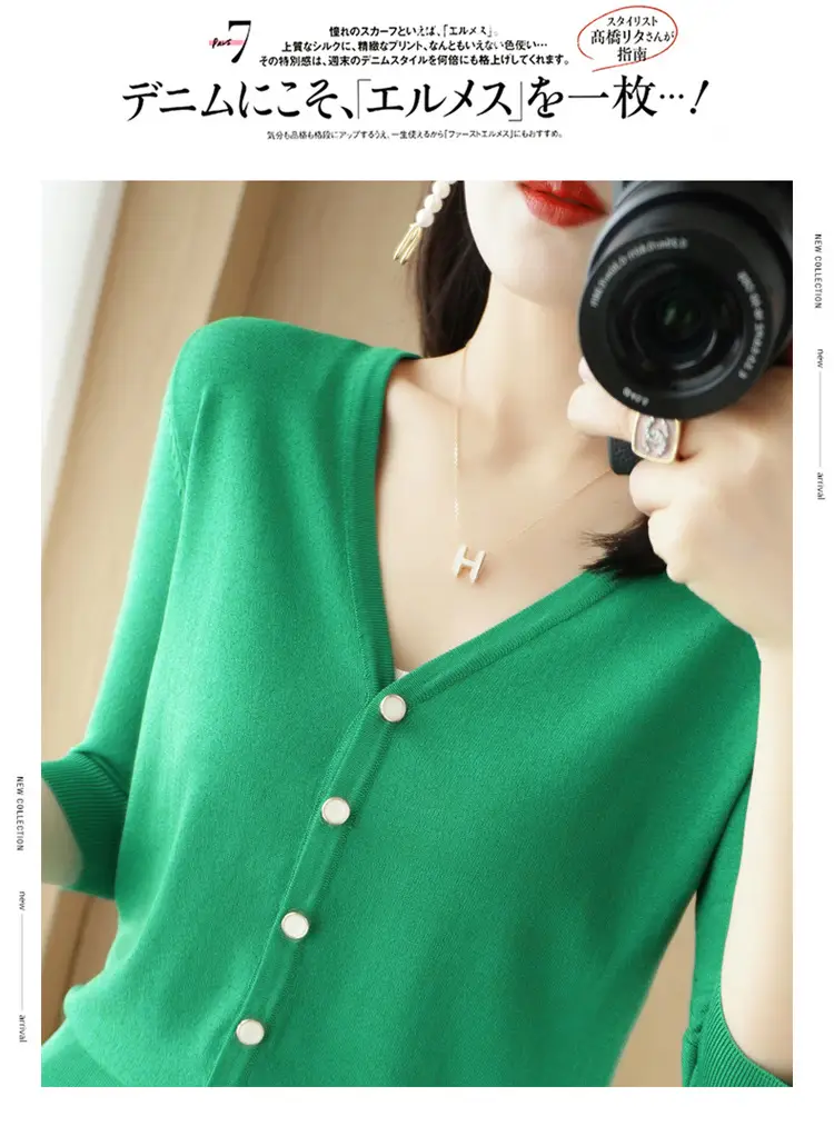 Women V-Neck Button Cardigan Ice Silk Sun Protection 2025 — feature 69