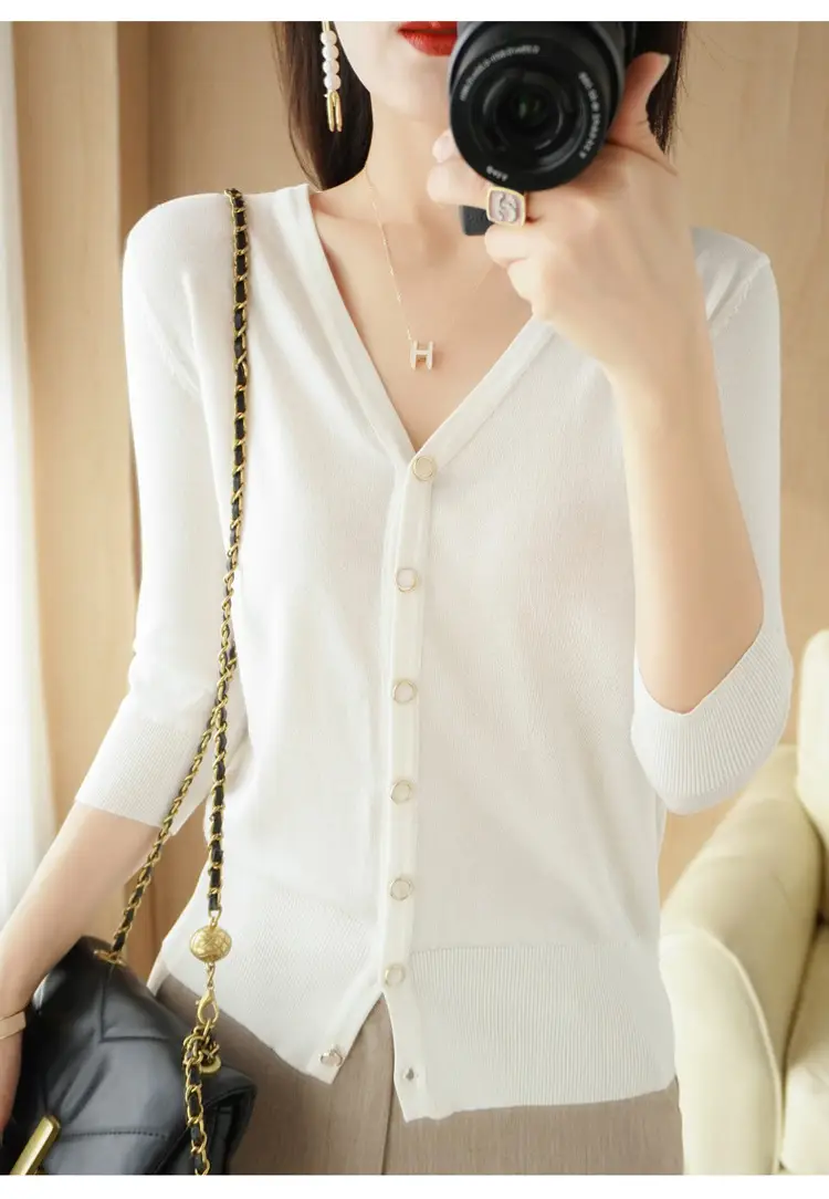 Women V-Neck Button Cardigan Ice Silk Sun Protection 2025 — feature 71