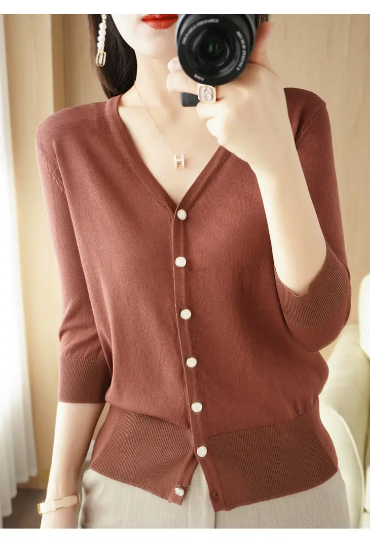 Women V-Neck Button Cardigan Ice Silk Sun Protection 2025 — feature 73