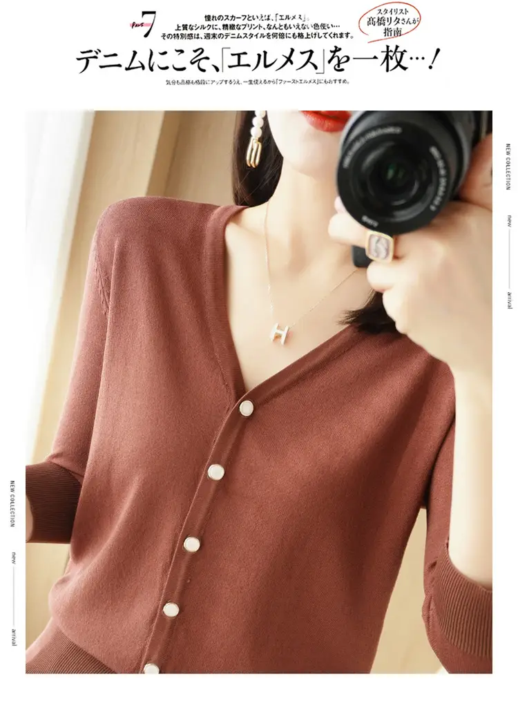 Women V-Neck Button Cardigan Ice Silk Sun Protection 2025 — feature 74