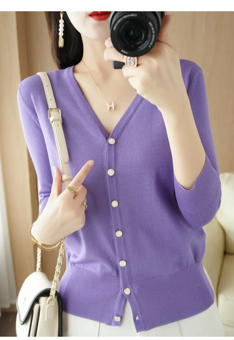 Women V-Neck Button Cardigan Ice Silk Sun Protection 2025 — feature 76
