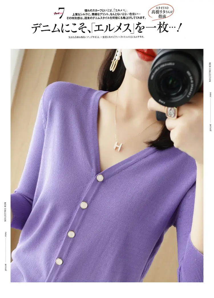 Women V-Neck Button Cardigan Ice Silk Sun Protection 2025 — feature 77