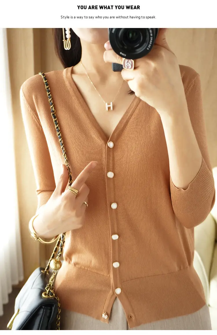 Women V-Neck Button Cardigan Ice Silk Sun Protection 2025 — feature 79