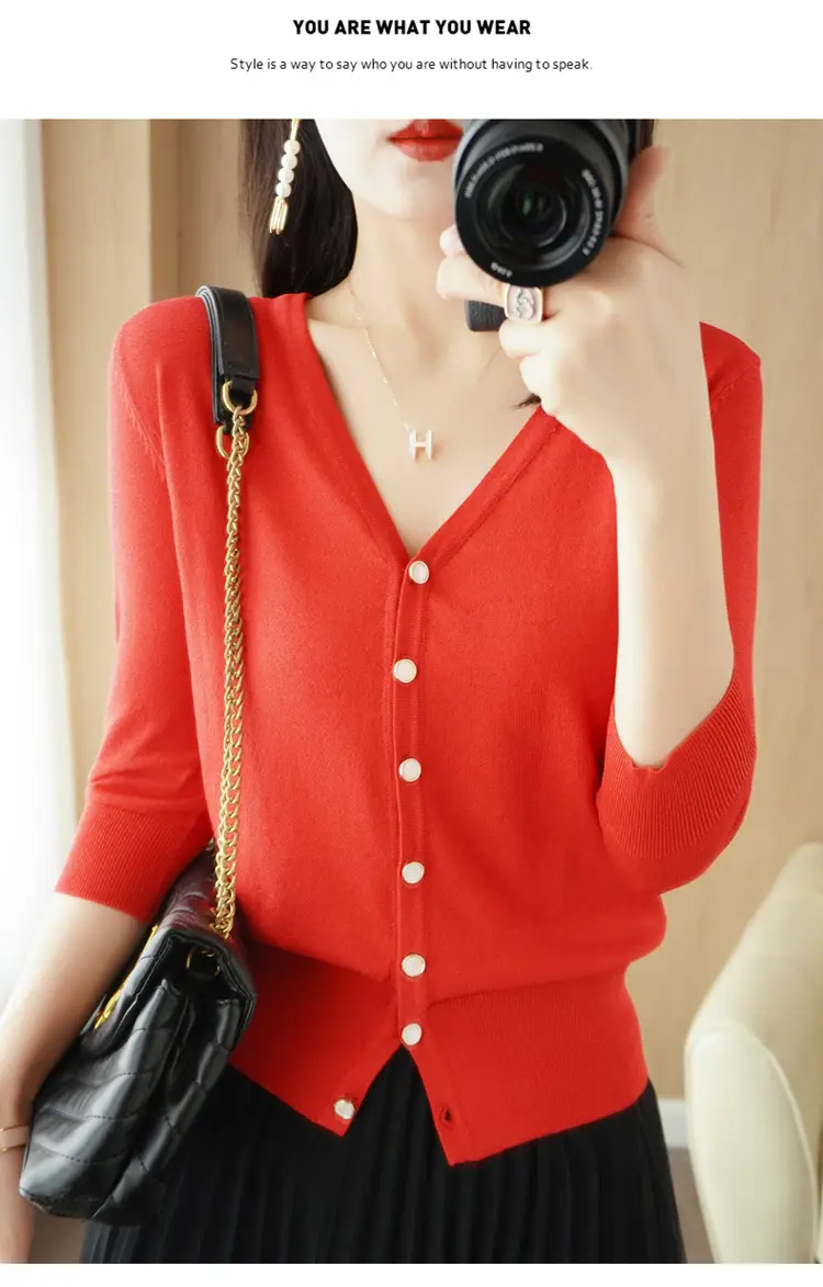 Women V-Neck Button Cardigan Ice Silk Sun Protection 2025 — feature 81