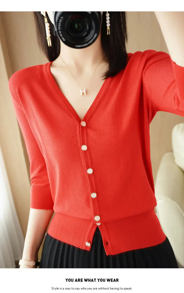 Women V-Neck Button Cardigan Ice Silk Sun Protection 2025 — feature 83
