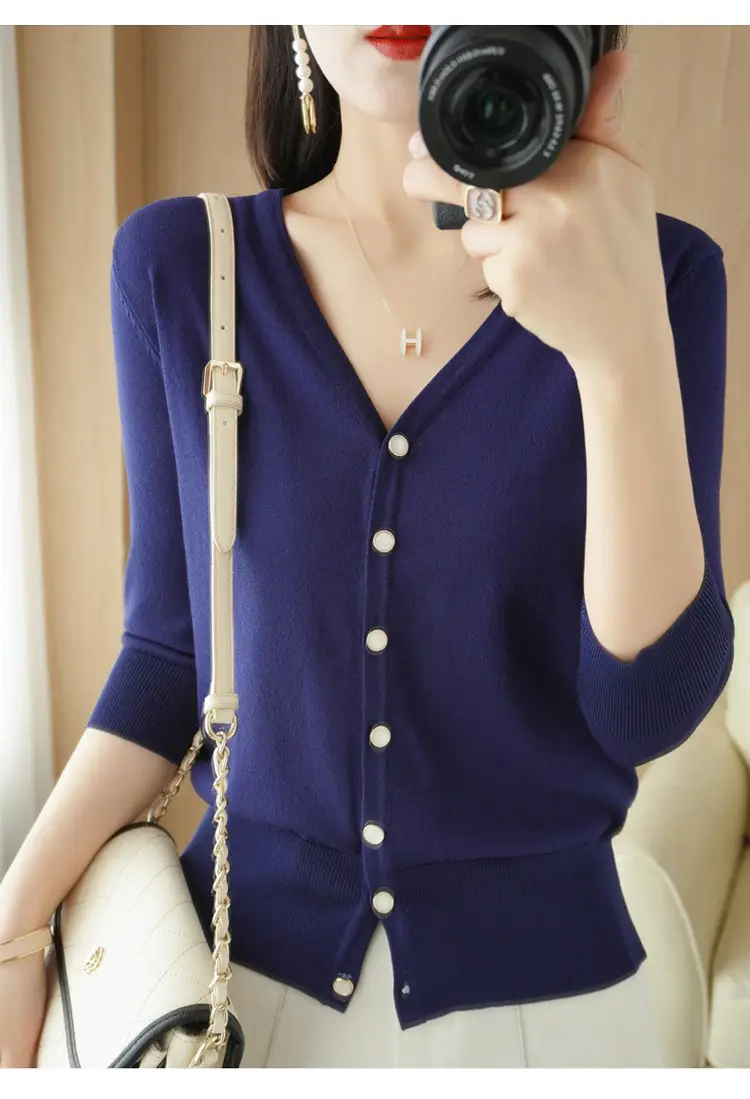 Women V-Neck Button Cardigan Ice Silk Sun Protection 2025 — feature 84