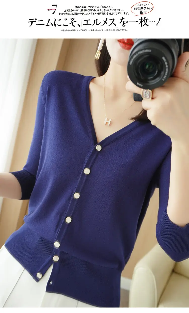 Women V-Neck Button Cardigan Ice Silk Sun Protection 2025 — feature 85