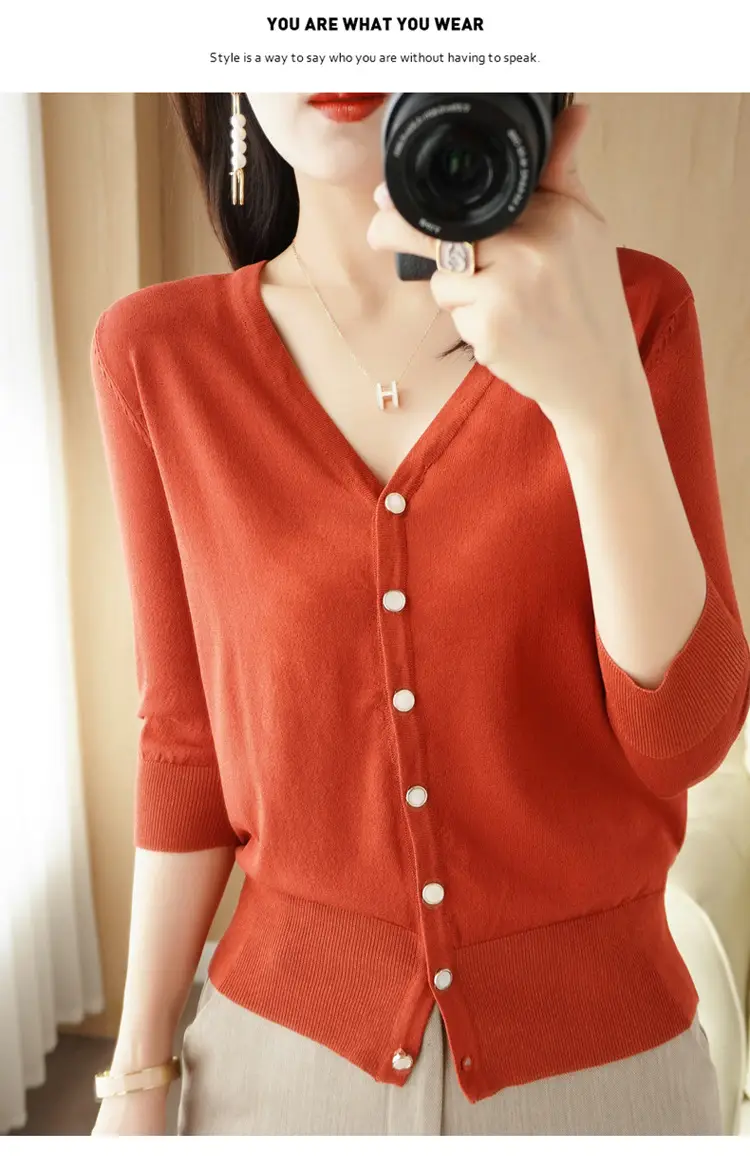 Women V-Neck Button Cardigan Ice Silk Sun Protection 2025 — feature 86