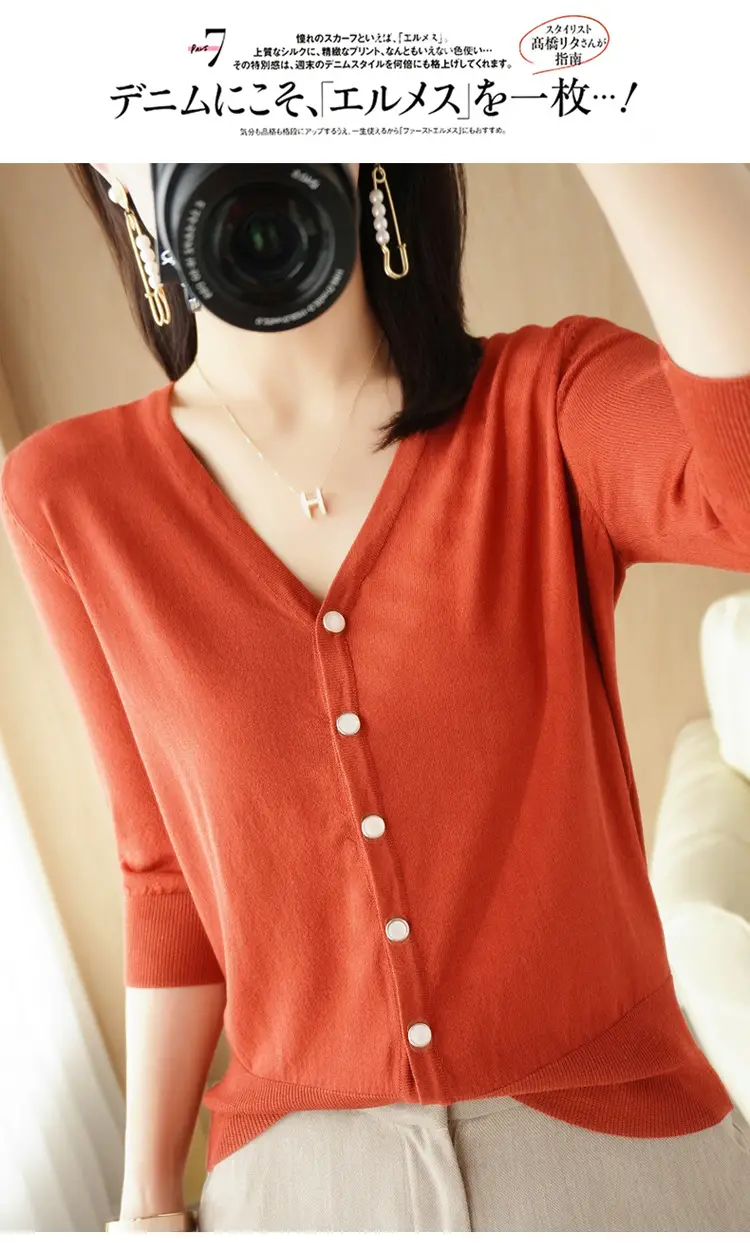 Women V-Neck Button Cardigan Ice Silk Sun Protection 2025 — feature 87