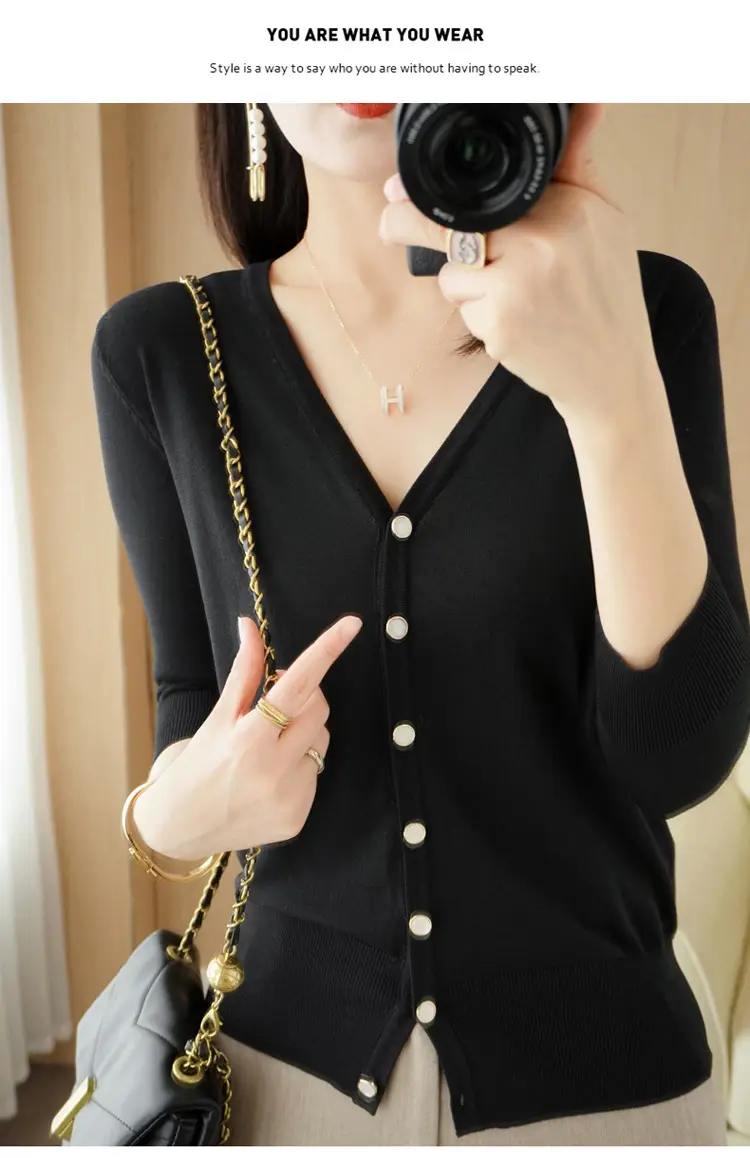 Women V-Neck Button Cardigan Ice Silk Sun Protection 2025 — feature 88