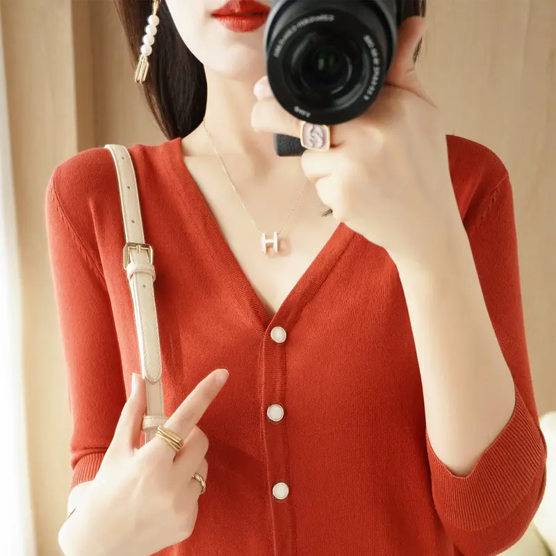 Women V-Neck Button Cardigan Ice Silk Sun Protection 2025 - Image 8