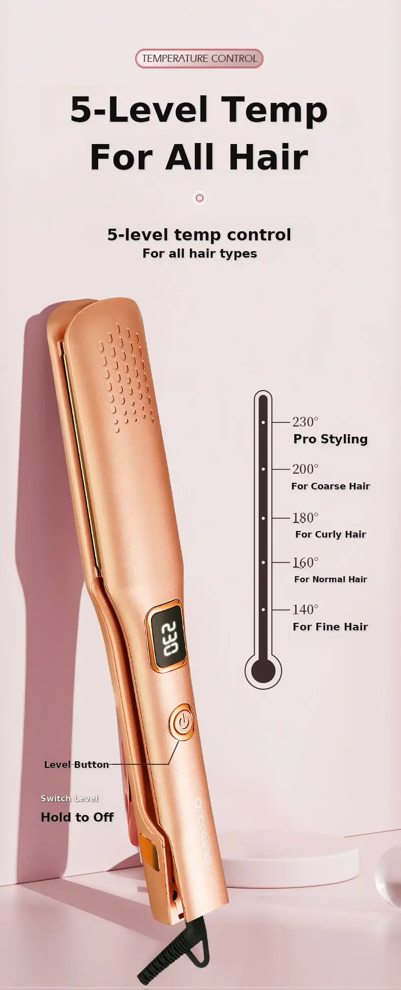 Dual-Use Hair Straightener & Curler Pink 2219 — feature 13