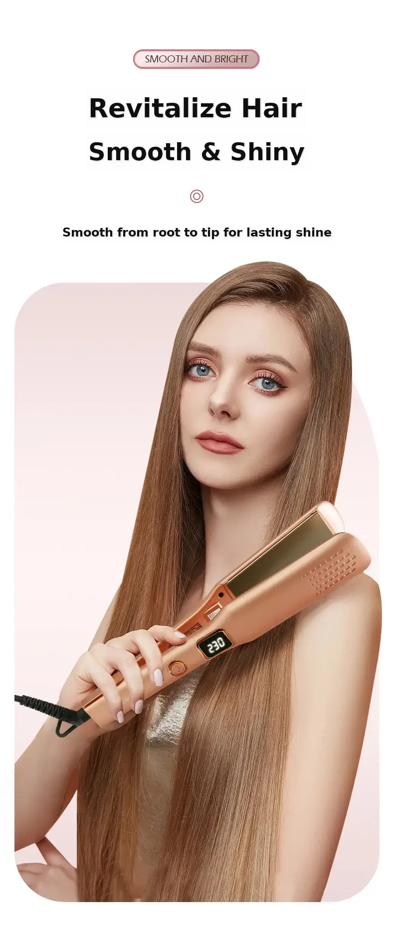 Dual-Use Hair Straightener & Curler Pink 2219 — feature 8