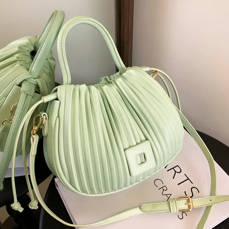 Light Green Pleated Shoulder Bag for Women - Image 10