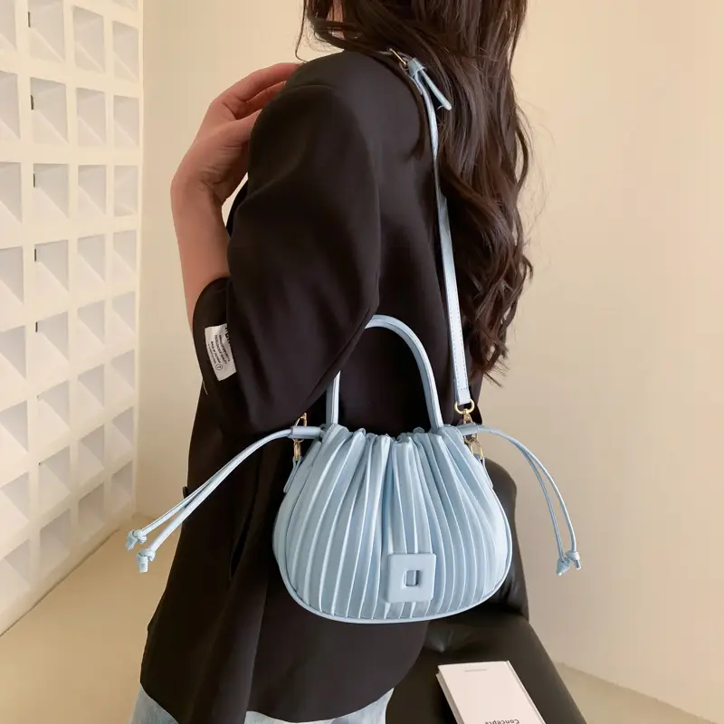 Light Green Pleated Shoulder Bag for Women - Image 2