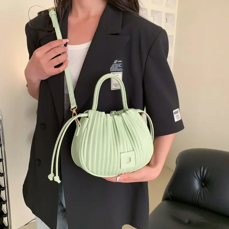 Light Green Pleated Shoulder Bag for Women - Image 6