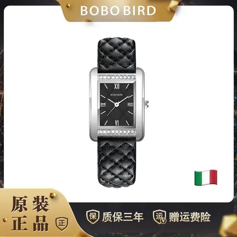 Bobobird Diamond Studded Women's Watch Black Leather Band - Image 5