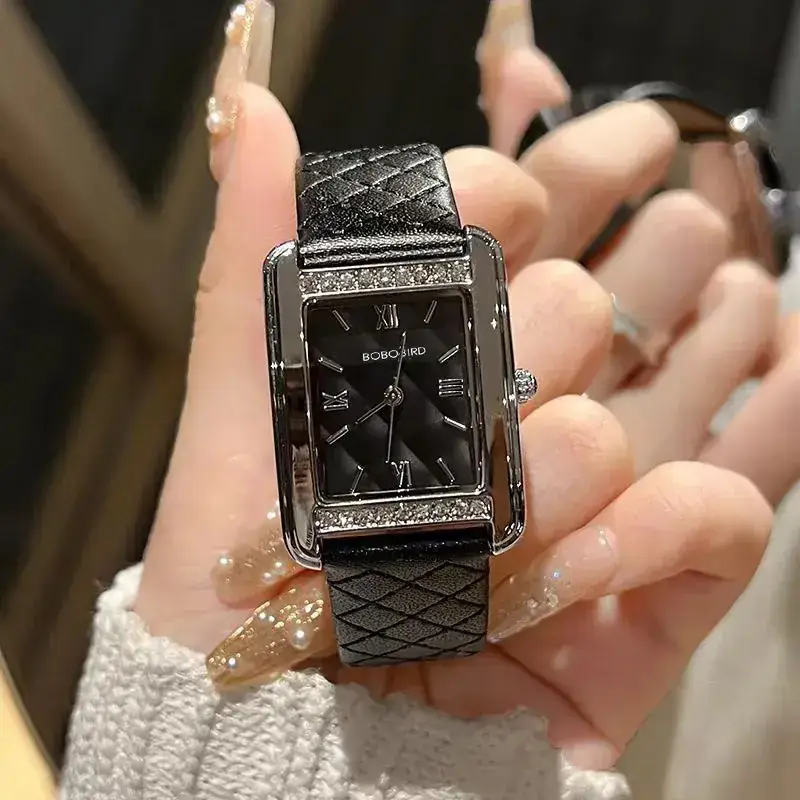 Bobobird Diamond Studded Women's Watch Black Leather Band - Image 6