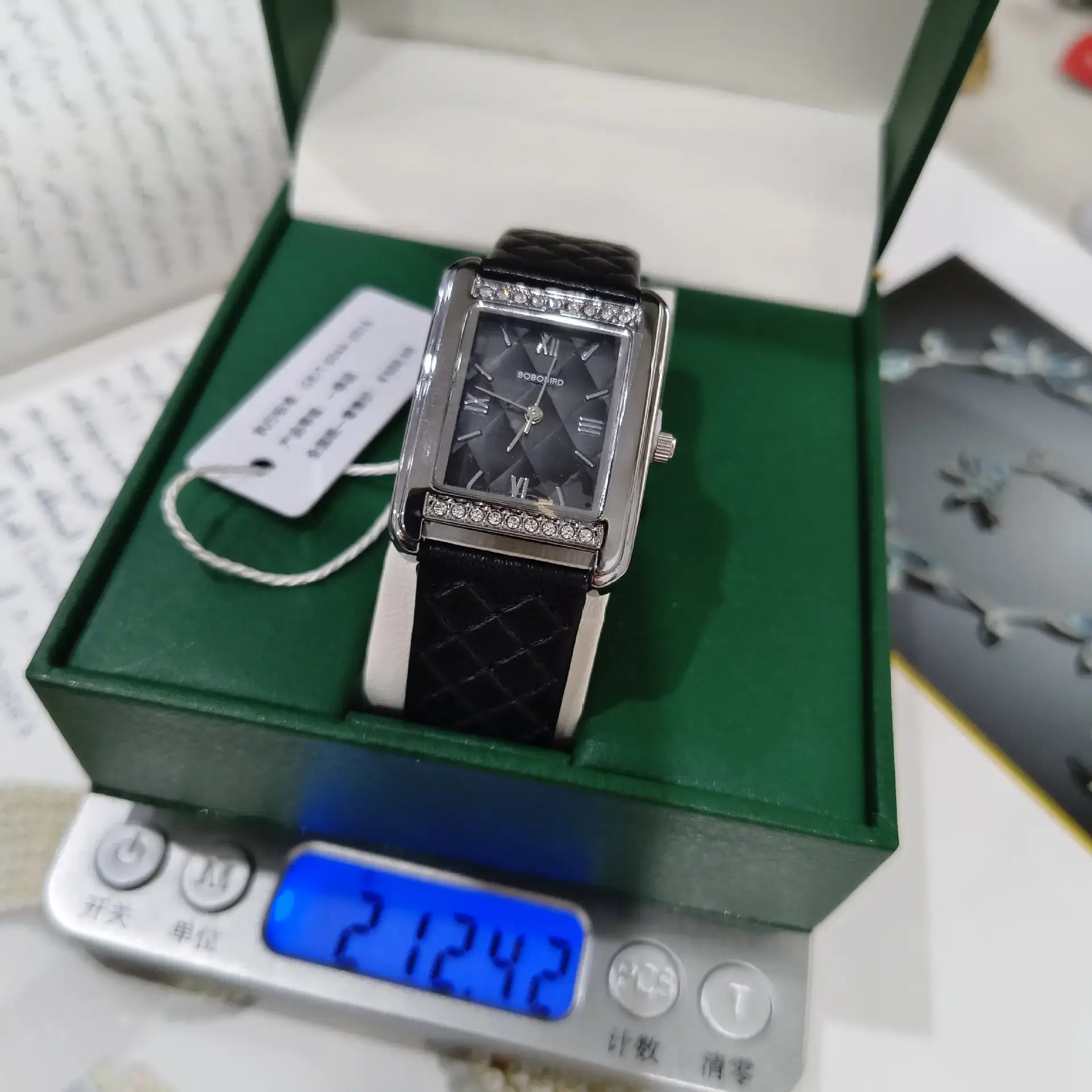 Bobobird Diamond Studded Women's Watch Black Leather Band — feature 12