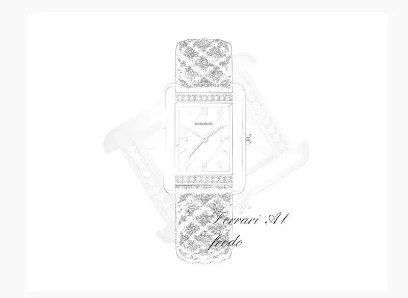 Bobobird Diamond Studded Women's Watch Black Leather Band — feature 14