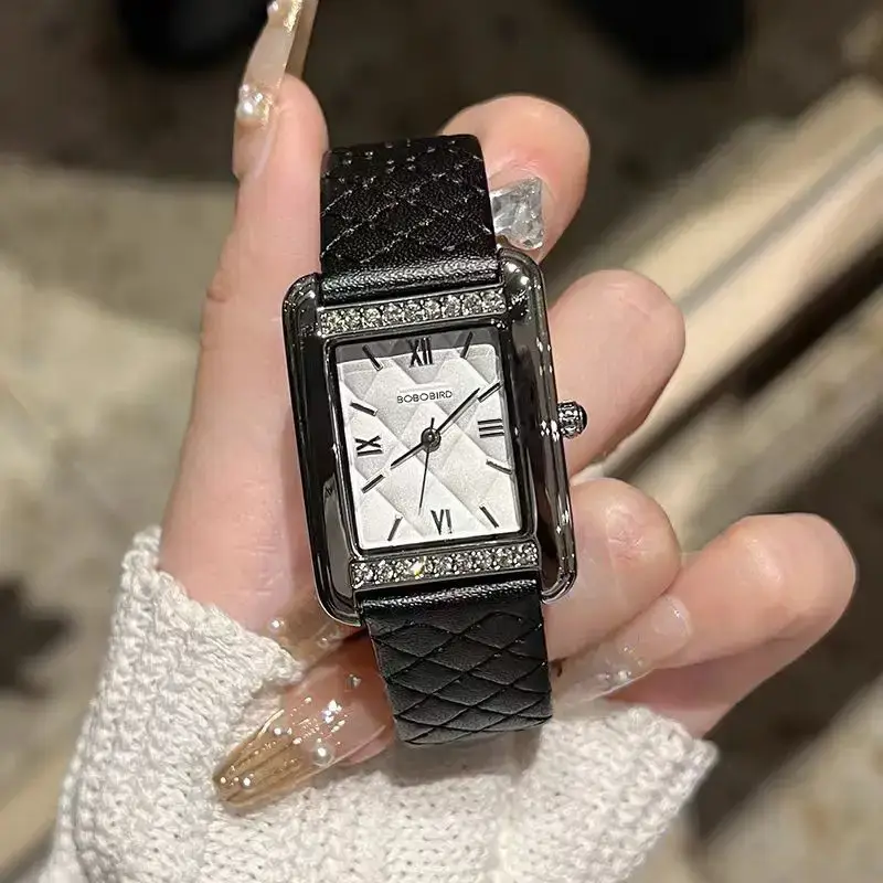 Bobobird Diamond Studded Women's Watch Black Leather Band — feature 6