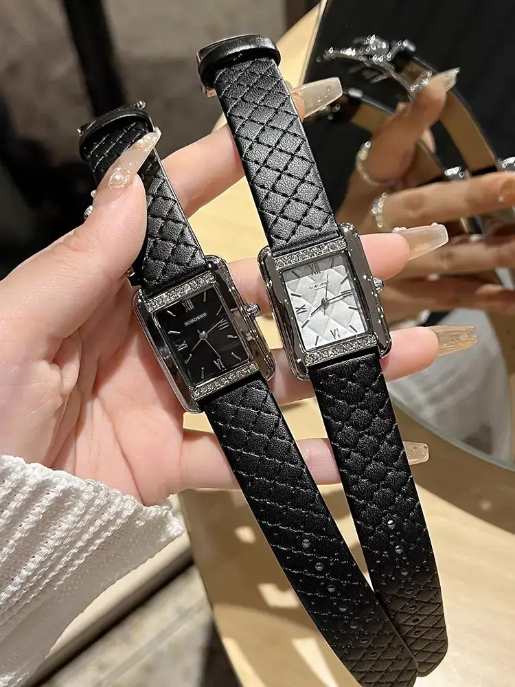 Bobobird Diamond Studded Women's Watch Black Leather Band — feature 8