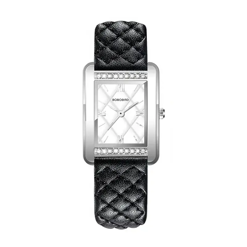Bobobird Diamond Studded Women's Watch Black Leather Band - Image 2