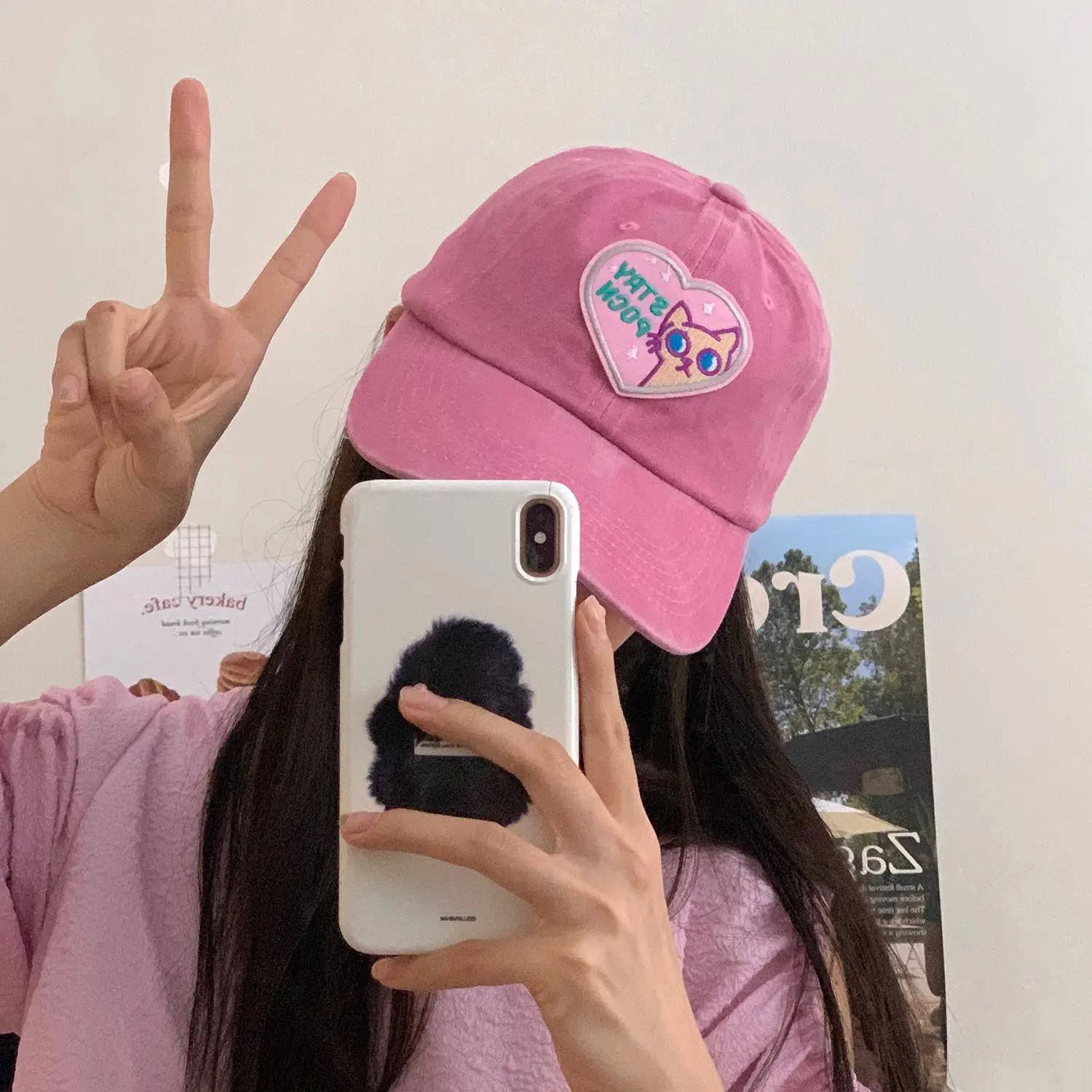 Girls Pink Anti-UV Love Cap with Embroidery