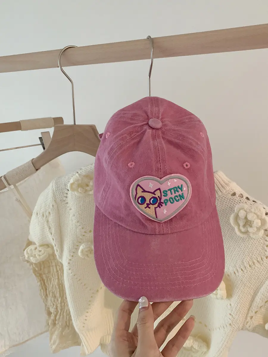 Girls Pink Anti-UV Love Cap with Embroidery