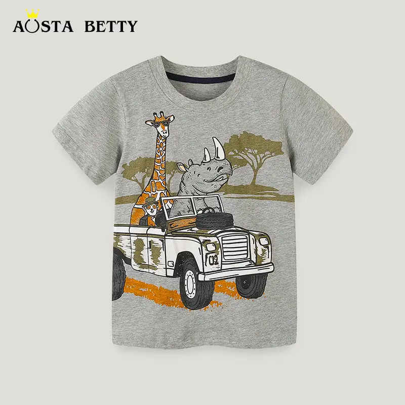 Cartoon Giraffe Rhino Jeep T-Shirt for Boys - Image 2