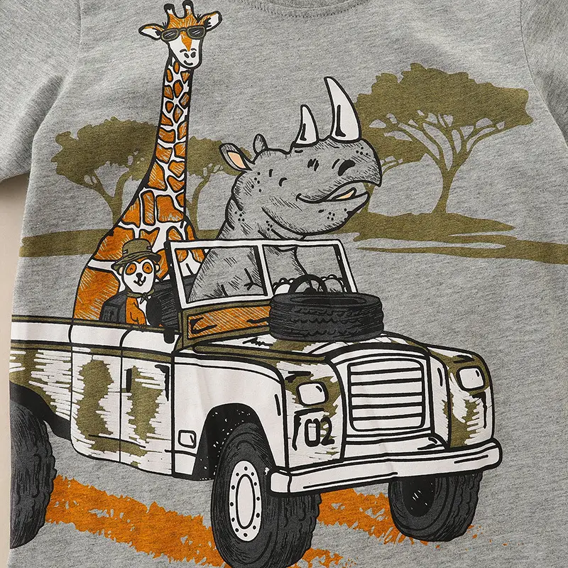 Cartoon Giraffe Rhino Jeep T-Shirt for Boys - Image 5