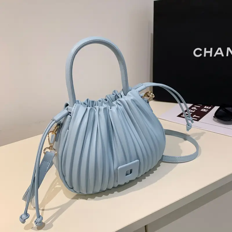 Pink Pleated Bucket Bag for Women