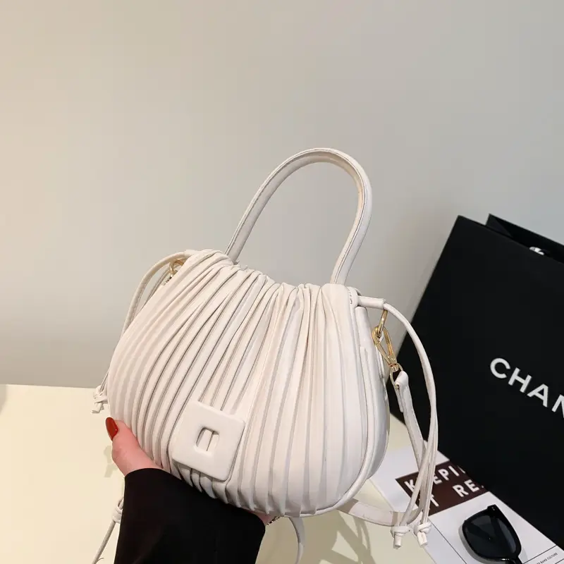 Pink Pleated Bucket Bag for Women